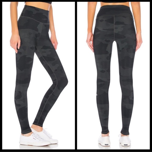 ALO Yoga CAMO High Waist VAPOR Black Gray Full Length Leggings Sz XS - Picture 6 of 16